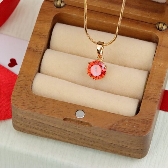 "Fiery Red Round Pendant in Gold Plating with Elegant Minimal Look, XPPT1676 - Picture 7 of 13